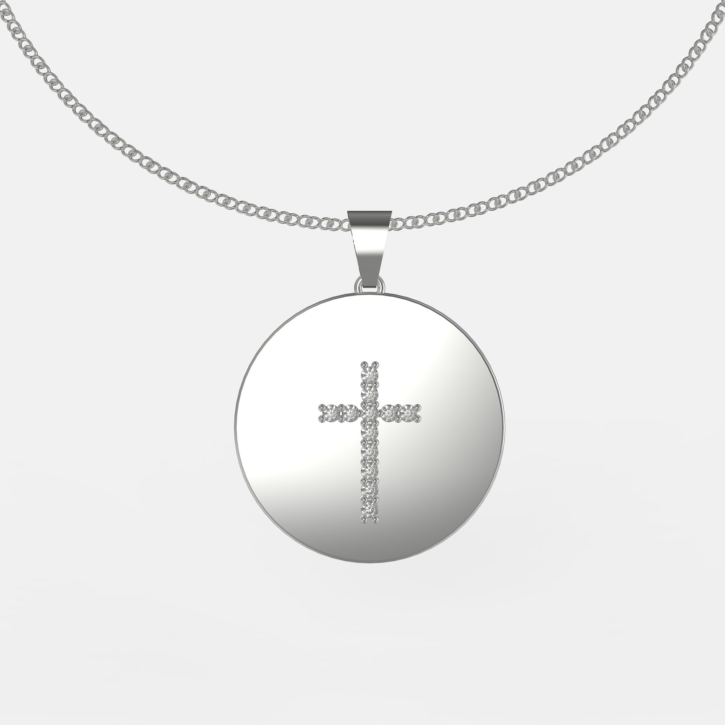 Collier Peace Croix Médaillon Or Blanc